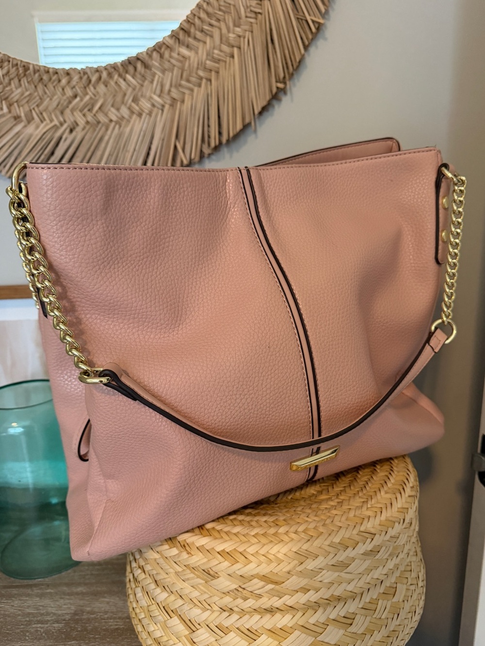 Anne Klein Pink Vegan Pebbled Shoulder Triple Compartment Hobo Shoulder Bag - Picture 4 of 12